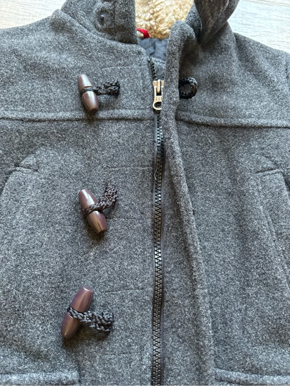 Kids Baby Gap Wool Blend Hooded Toggle/Pea Coat Charcoal, Size 4T